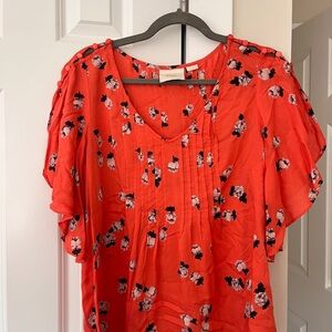 Maeve Floral Flutter Sleeve Ruffled Blouse